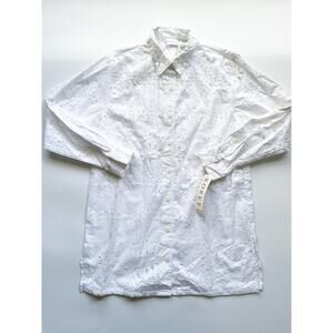 NWT Vintage Koret Oversized Long Sleeve White Eyelet Button Down Coverup Small
